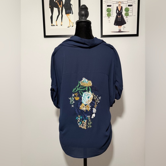 Zara Tops - Zara Hand Embroidered Navy Blouse